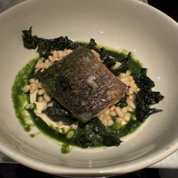 Chez Nick - Faroe Islands Salmon - caramelized celery root puree, black kale, white beans, sauce verte $29 - New American Near Me - New York, New York Chez Nick - Faroe Islands Salmon - caramelized celery root puree, black kale, white beans, sauce verte $29 - New American Near Me - New York, New York