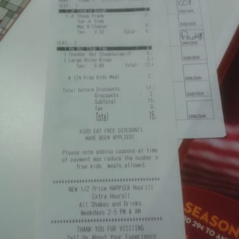 Steak ’n Shake - 1/2 Price Drinks-Happy Hour is 2-5AM/PM-We walked in at 4pm & are ready to leave before 5pm. (AFTER the check I'm told M-F ONLY) - Fast Food Near Me - Bradenton, Florida Steak ’n Shake - 1/2 Price Drinks-Happy Hour is 2-5AM/PM-We walked in at 4pm & are ready to leave before 5pm. (AFTER the check I'm told M-F ONLY) - Fast Food Near Me - Bradenton, Florida