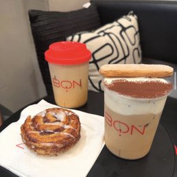 Iced honey cinnamon latte, tiramisu latte, and cinnamon bun Iced honey cinnamon latte, tiramisu latte, and cinnamon bun