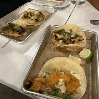 Bartaco - Back tacos: spiced chicken verde Front left: sesame ribeye Front right: Baja Fish Taco - Tacos Near Me - Raleigh, North Carolina Bartaco - Back tacos: spiced chicken verde Front left: sesame ribeye Front right: Baja Fish Taco - Tacos Near Me - Raleigh, North Carolina
