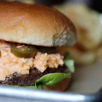J.S. Barnett's Whiskey House - Barnett's Southern Pimento Cheese burger with jalapenos, lettuce and house-made pimento cheese - Breakfast & Brunch Near Me - Waco, Texas J.S. Barnett's Whiskey House - Barnett's Southern Pimento Cheese burger with jalapenos, lettuce and house-made pimento cheese - Breakfast & Brunch Near Me - Waco, Texas