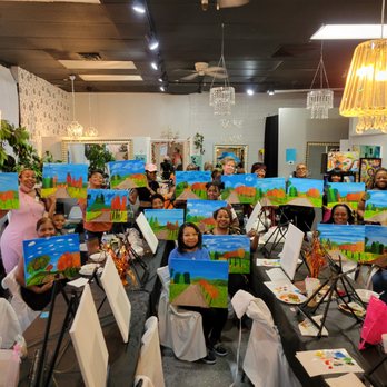 Divine Expression Studio - Group photo of "Hello Autumn." Several of the students have never painted before that day! - Art Classes Near Me