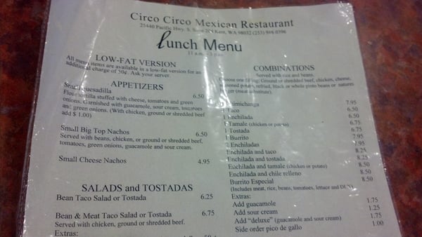 Menu photo 8 Circo Circo Mexican Restaurant Kent, WA Menu photo 8 Circo Circo Mexican Restaurant Kent, WA