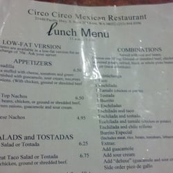 Circo Circo Mexican Restaurant - Top half of lunch menu