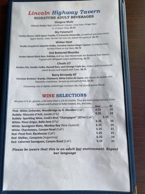 Menu photo 8 Lincoln Highway Tavern Evanston, WY