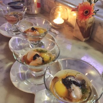 KAI ZAN - Oyster and scallop shooter with quail egg - Asian Fusion Near Me - Chicago, Illinois