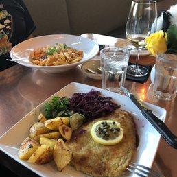 The Wiener Schnitzel & Red Pepper Pasta. The Wiener Schnitzel & Red Pepper Pasta.
