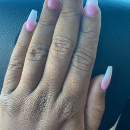 Fresh set of pink and white powder coffin nails Fresh set of pink and white powder coffin nails