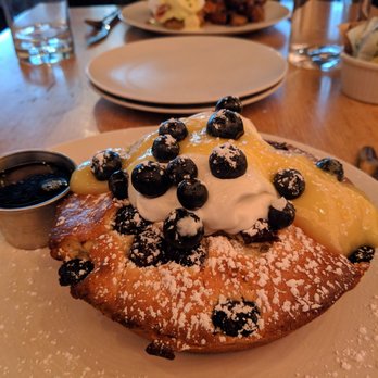 Shaker + Spear - Blueberry lemon ricotta pancake and crab cake eggs benedict - Seafood Near Me - Seattle, Washington