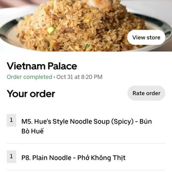 Viet Nam Palace - Proof of order: BBH and beef broth with noodles no protein - Vietnamese Near Me - Orange Park, Florida