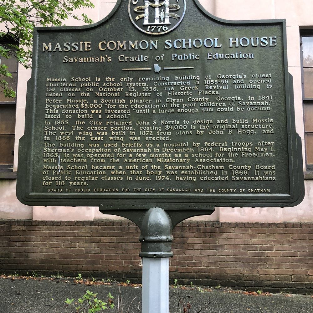 Calhoun Square - Historical marker in front of Massie School, on southeast corner of Calhoun Square. - Landmarks & Historical Buildings Near Me - Savannah, Georgia