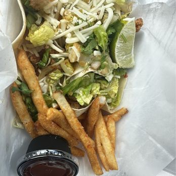 Hankook Taqueria - Taco combo, shrimp & chicken, with a side of fries to go. - Mexican Near Me - Atlanta, Georgia Hankook Taqueria - Taco combo, shrimp & chicken, with a side of fries to go. - Mexican Near Me - Atlanta, Georgia