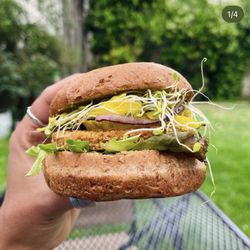 Watson's Organic Market & Cafe - Chick'n Burger on a sprouted whole wheat bun!