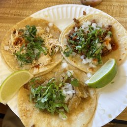 Pollo, pastor, and chicharron tacos Pollo, pastor, and chicharron tacos