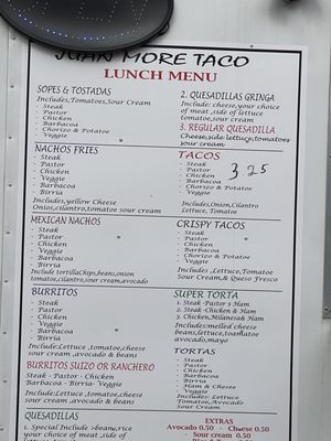 Menu photo 4 Juan More Taco Austin, TX