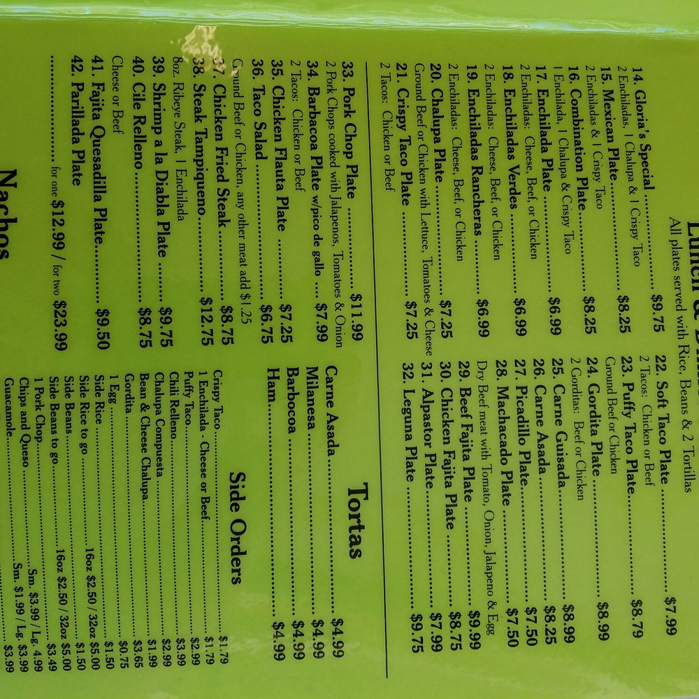 Gloria's Mexican Restaurant - the menu - Mexican Near Me - New Braunfels, Texas Gloria's Mexican Restaurant - the menu - Mexican Near Me - New Braunfels, Texas