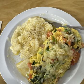 The Serving Spoon - Veggie omelette with grits, wheat toast, cranberry juice. - Breakfast & Brunch Near Me - Inglewood, California The Serving Spoon - Veggie omelette with grits, wheat toast, cranberry juice. - Breakfast & Brunch Near Me - Inglewood, California
