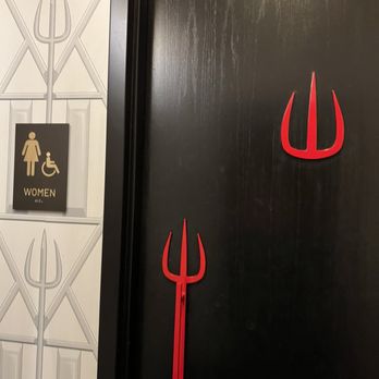 Hell's Kitchen - Bathroom door fits decor. - Cocktail Bars Near Me - Funner, California
