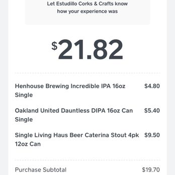 Corks & Crafts Bottle Shop - Receipt for beers - Beer, Wine & Spirits Near Me - San Leandro, California Corks & Crafts Bottle Shop - Receipt for beers - Beer, Wine & Spirits Near Me - San Leandro, California