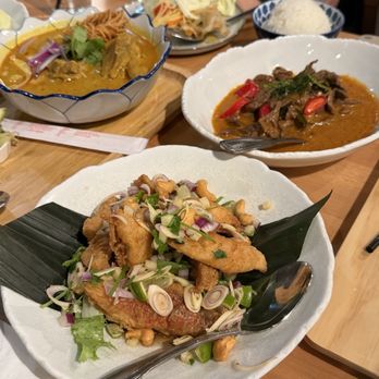 Manon - Fried Fish Salad with Lemongrass Panang Curry Khao Soi - Thai Near Me - Fullerton, California Manon - Fried Fish Salad with Lemongrass Panang Curry Khao Soi - Thai Near Me - Fullerton, California