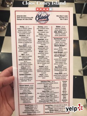 Menu photo 4 Cloos' Coney Island Raleigh, NC