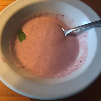 Le Petit Cafe - Chilled strawberries and cream soup. - French Near Me - Bloomington, Indiana