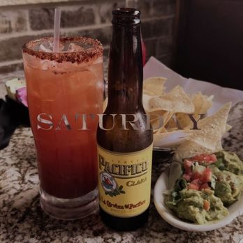 Las Rocas Mexican Cocina - Michelada with a side of Guacamole & chips. - Mexican Near Me - Princeton, Texas