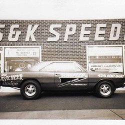 S-K Speed Racing Equipment - SK Speed 426 HEMI 4spd Dodge Dart fall of 1968 parked in front of  SK Speed in Lindenhurst NY