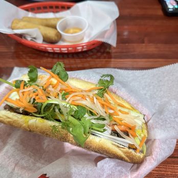 Pho 73 Vietnamese - This is the pork bahn mi with eggrolls - Vietnamese Near Me - Morehead City, North Carolina