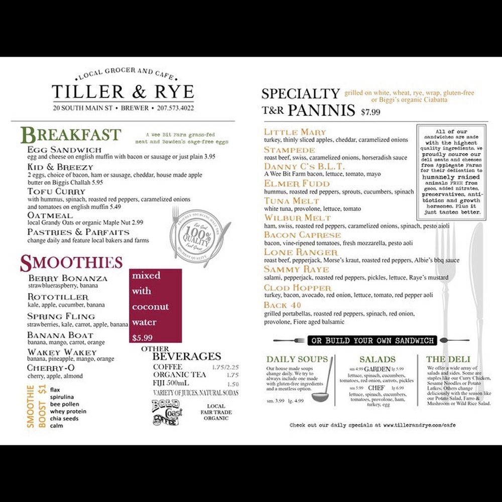 Tiller & Rye - Menu - Grocery Near Me - Brewer, Maine Tiller & Rye - Menu - Grocery Near Me - Brewer, Maine