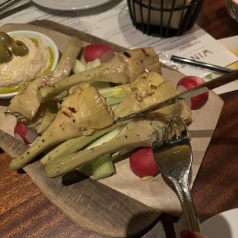 Seasons 52 - Grilled Artichokes with Preserved Lemon Hummus - New American Near Me - Sarasota, Florida
