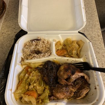 Barrington's Jamaican Kitchen - Jerk Chicken, rice and veggies. - Caribbean Near Me - Bakersfield, California