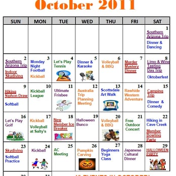 Adventures 2000 - October 2011 calendar- 40 events this month alone! - Social Clubs Near Me - Scottsdale, Arizona Adventures 2000 - October 2011 calendar- 40 events this month alone! - Social Clubs Near Me - Scottsdale, Arizona
