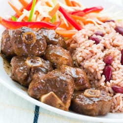 Caribbean Soul Caterers - oxtail, stemmed vegetables and rice and peas