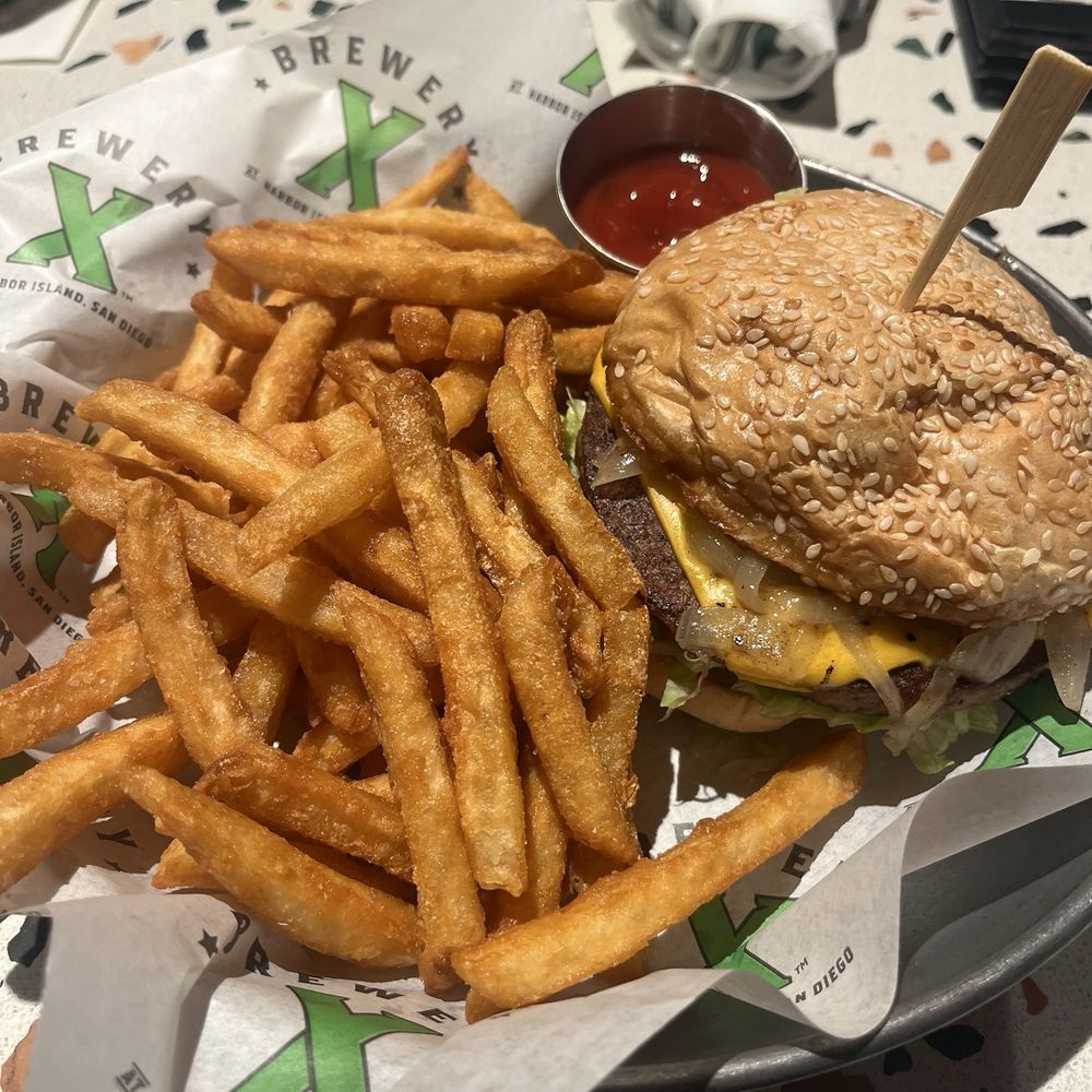 Brewery X - Burger and fries- super delicious! The grilled onions and sauce made it the best comb of an in n out and a Big Mac! - Breweries Near Me - San Diego, California