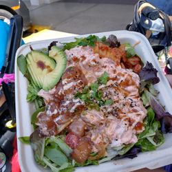 Poke Salad apx $16 dollars May 2021. Heavy as fluff... Finished with 3 meals. Poke ahi buttery as fluff. Better than Taniokas, sorry.