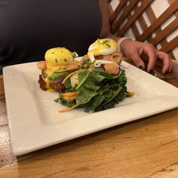 Hearty & Healthy - Salmon Benny served on crispy potatoes instead of an English muffin. Soooo good! - Cocktail Bars Near Me - New York, New York Hearty & Healthy - Salmon Benny served on crispy potatoes instead of an English muffin. Soooo good! - Cocktail Bars Near Me - New York, New York