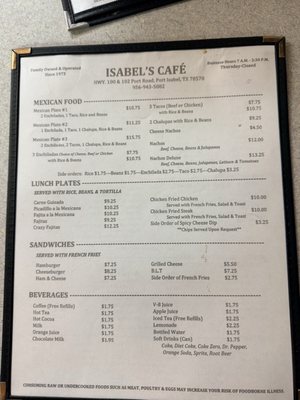 Menu photo 2 Isabel's Cafe Port Isabel, TX Menu photo 2 Isabel's Cafe Port Isabel, TX