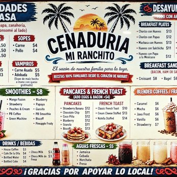 Cenaduria Mi Ranchito - Menu screen - Mexican Near Me - San Diego, California