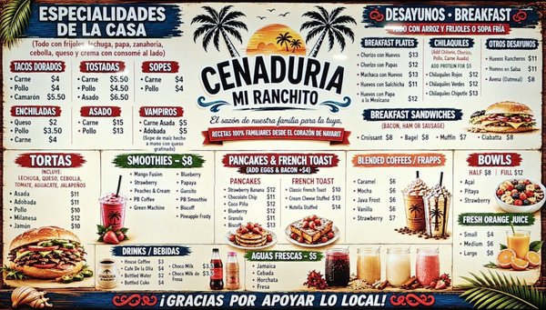 Menu photo 1 Cenaduria Mi Ranchito San Diego, CA