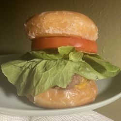 Krispy Kreme - Where's YOUR Luther burger? Buns by Krispy Kreme, lettuce/tomato by 36G, beef/cheese by Walgreens, seasoning by Target. SEP23