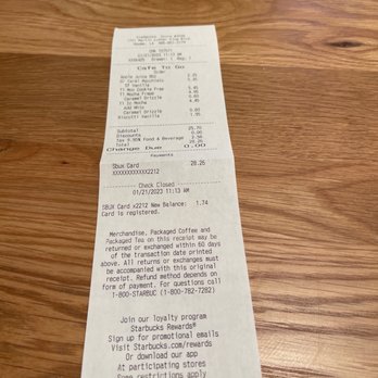 Starbucks - a receipt on a wooden table - Coffee & Tea Near Me - Houma, Louisiana Starbucks - a receipt on a wooden table - Coffee & Tea Near Me - Houma, Louisiana