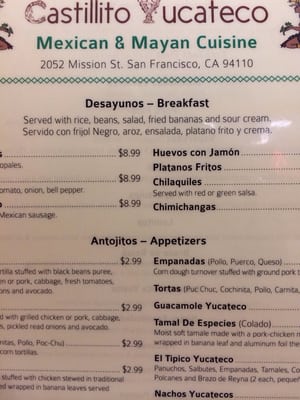 Menu photo 2 Castillito Yucateco San Francisco, CA Menu photo 2 Castillito Yucateco San Francisco, CA