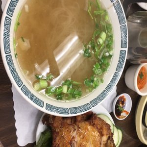 Photo of Golden Star Vietnamese Restaurant - San Francisco, CA, United States. Five Spice Chicken served with Beef Noodle soup.