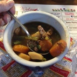 Beef Veggie soup full of chunky, delicious goodness!