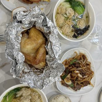 Ah Ma’s kitchen  - Kiln Chicken(Half), Scrambled Egg with Pork Pineapple Bun Sandwich, & Shrimp Wonton Noodle Soup - Asian Fusion Near Me - San Francisco, California