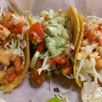 Off The Hook Fish Grill - Left to right: 1-Grilled shrimp taco w/ creamy chipotle. 2-Fried Shrimp taco w/ creamy cilantro. 3-Our fish taco w/ honey spice - Seafood Near Me - Whittier, California Off The Hook Fish Grill - Left to right: 1-Grilled shrimp taco w/ creamy chipotle. 2-Fried Shrimp taco w/ creamy cilantro. 3-Our fish taco w/ honey spice - Seafood Near Me - Whittier, California