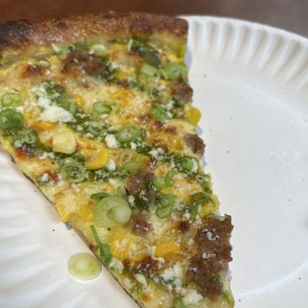 Oxbow - Pizza with corn, scallion and sausage - Bagels Near Me - Seattle, Washington