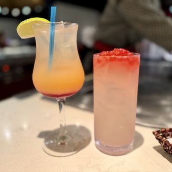 Teppan Edo - "Iced Blood Orange" (gin w/ a hint of blood orange and sparkling water) and "Yuzu Lemonade" (w/ strawberry popping boba) - Japanese Near Me - Lake Buena Vista, Florida Teppan Edo - "Iced Blood Orange" (gin w/ a hint of blood orange and sparkling water) and "Yuzu Lemonade" (w/ strawberry popping boba) - Japanese Near Me - Lake Buena Vista, Florida