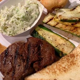 Filet and shrimp with the grilled veggies and coleslaw